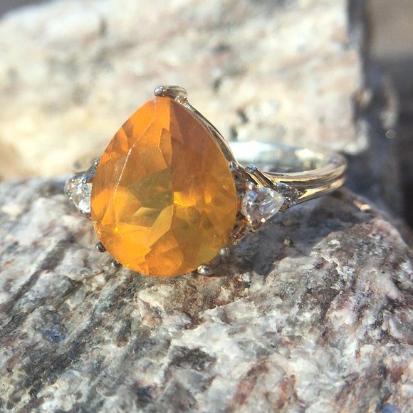 Genuine Burmese Amber .925 Ring RARE 16mm Fat Pear Sterling Silver Natural - Picture 8 of 16